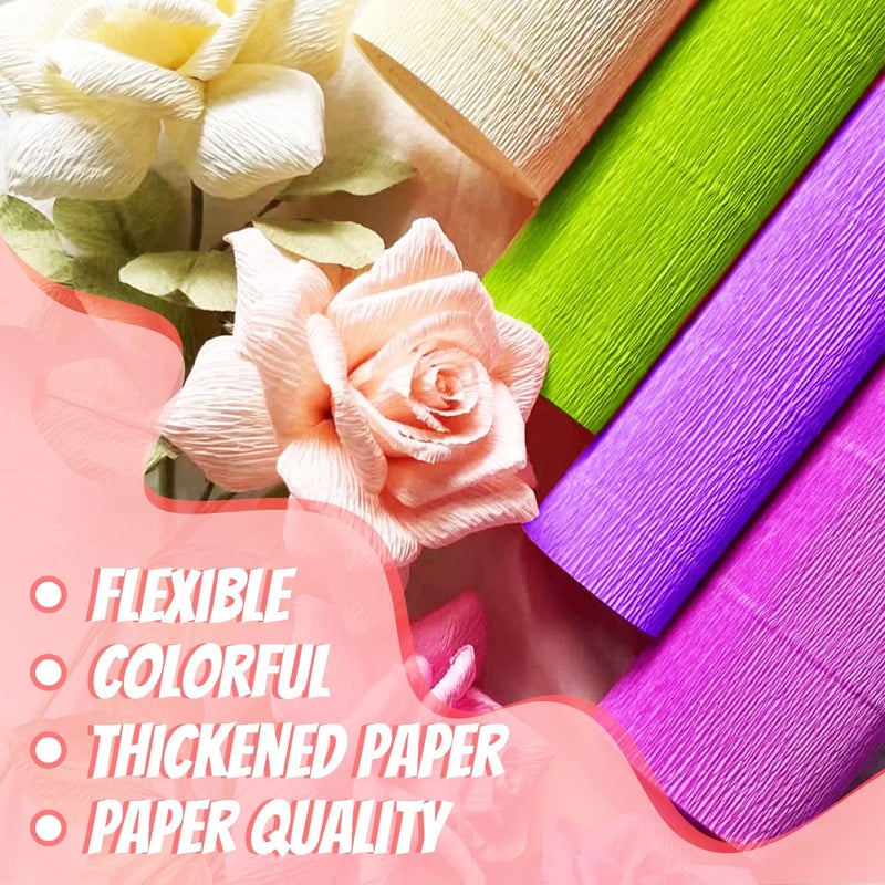 Mlurcu Crepe Paper Roll 14 Rolls Wide Crepe Paper Streamers 10 Inch x 8 Feet Artificial Floral Arrangements DIY Flower Making Kits Green Floral Tape and Wire for Wedding Festival Party Decorations - Image 3